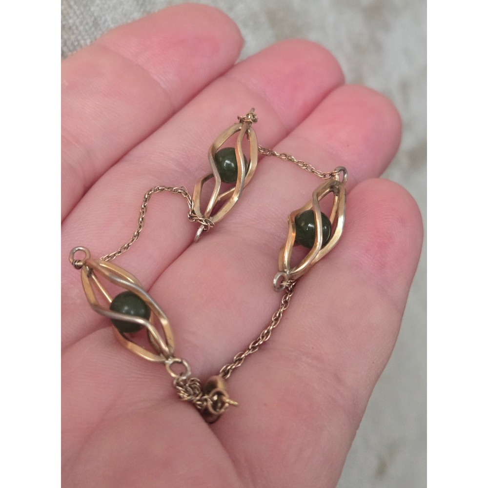 Krementz 14K Gold Overlay Jade Caged Dainty Bracelet Vintage - Picture 2 of 9